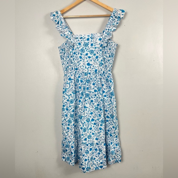 Draper James Flutter Ruffle Strap Midi Dress Blue Floral Paisley Cottagecore med - Picture 6 of 7